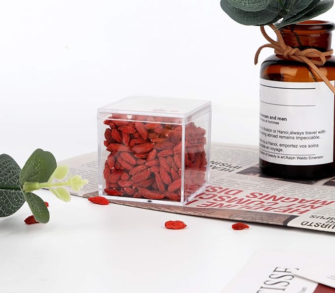 dedoot Clear Acrylic Boxes Small Plastic Square Cube, 4 Pack Small Plastic Storage Box with Lid, 2.2x2.2x2.2 Inch /55x55x55mm Square Clear Containers Box for Candy Pill and Tiny Jewelry