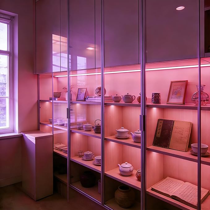 ZSLAIFU Battery Powered LED Strip Lights, 3.3FT COB LED Strip Light, Battery Operated LED Lights, Pink LED Strip Lights Battery Powered for Closet, Cabinet, Shelf, Kitchen, DIY Lighting