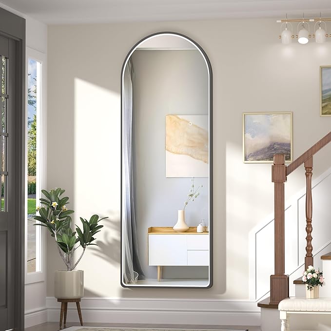 Hasipu 65" X 24" Full Length Mirror with Lights, Black Frame Arch Led Mirror Full Length and 3 Colors Temperatures & Brightness Adjustable,Light Up Mirror Full Body for Bedroom Cloakroom Living Room