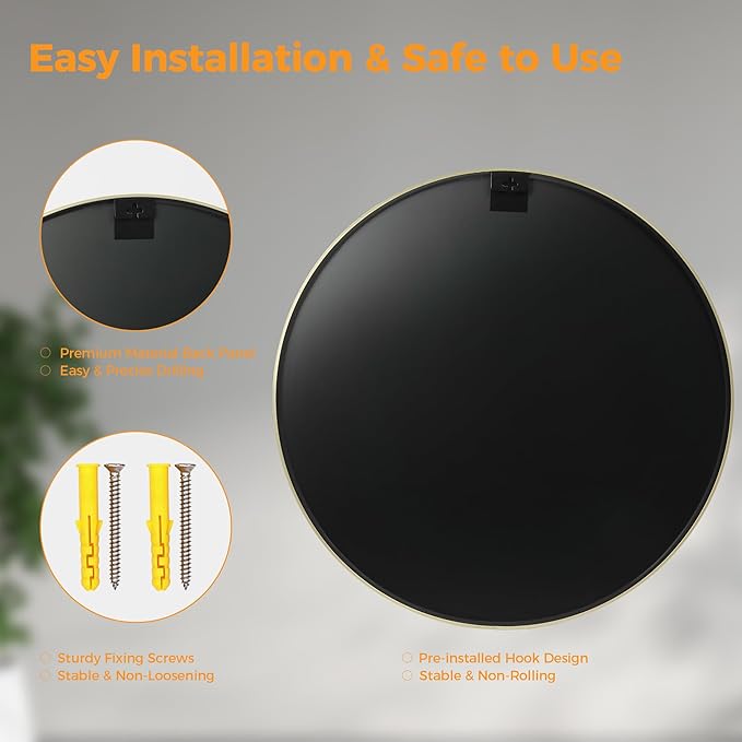OLIXIS Gold Round Wall Mirror 30 Inch, Round Mirrors for Wall Decor, Circle Mirror for Bathroom, Entryway, Bedroom, Vanity