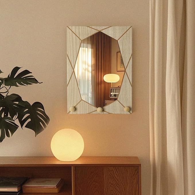 Mirror Wall Decor for Living Room Bedroom, Cottage Octagon Decorative Mirror Art for Modern Rustic Boho House, Geometric Hanging Wall Art Accent Above TV Desk Bed Table Decor, 15.6x11.6