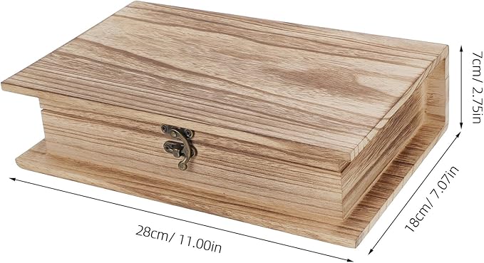 ARTIBETTER Creative Small Wood Storage Box with Lock, Book-shaped Keepsake Organizer for Jewelry, Makeup, Office Supplies, Decorative Coffee Table Book Box for Home and Office