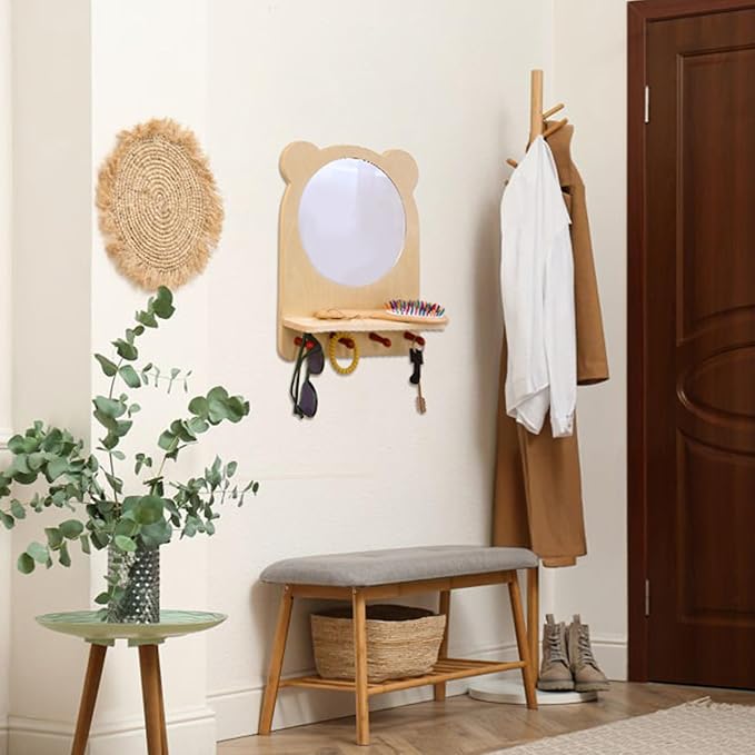 ODOXIA Toddler Self Care Station | Montessori Shelf with Hooks and Mirror | Montessori Bathroom Station | Mirror with Shelf and Hooks | Bathroom Organizer for Kids | Encourage Independence
