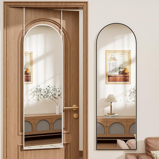 Rowjut Full Length Door Mirror, Wall Mounted Wall Mirrors, 50"X16" Arched Behind Door Mirror for Use in Living Rooms, Rooms, Bedrooms, Cloakrooms, etc. Durable & Stylish Home Decor (White)