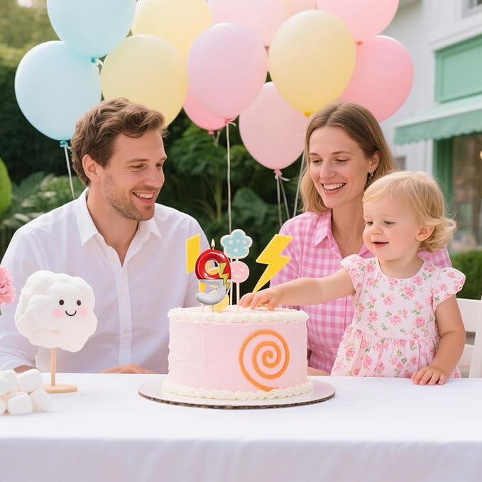 Red and White Birthday Number Candle Cartoon Style Cake Topper for Kids, Cute Decorative Numeral for Animated Theme Party & Anniversary Celebration (Pink Dot, 9)