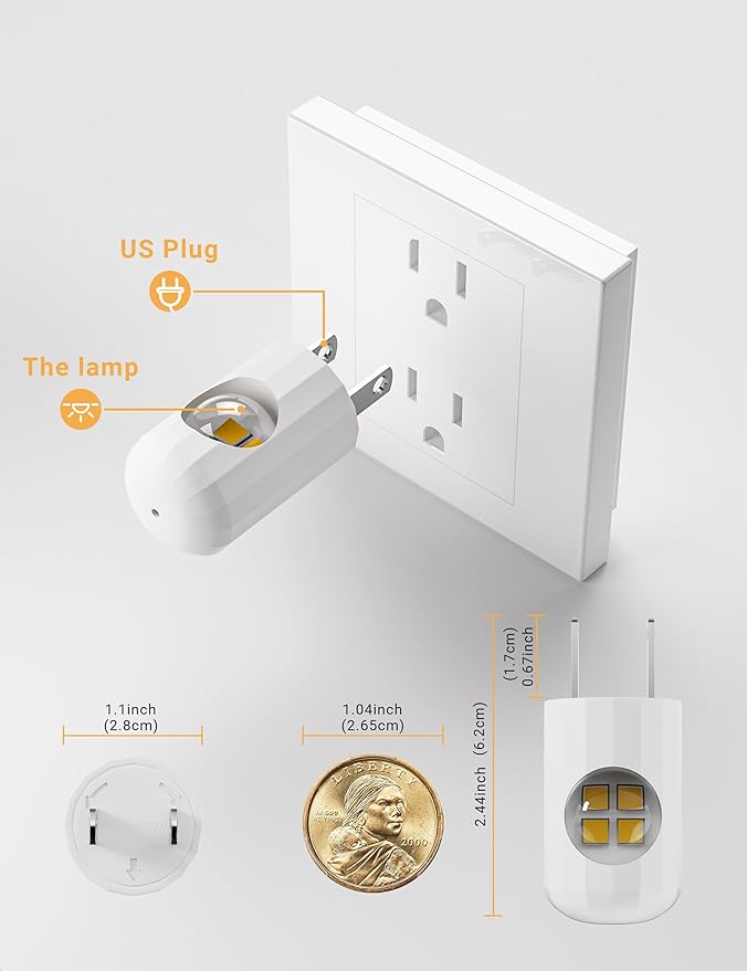 GEPLAD 6-Pack LED Night Light Plug-in Wall Outlet Light, Soft White 3000K,Dusk to Dawn Nightlight,Ambient Lighting,Nightlight for Bedroom, Bathroom, Nursery, Hallway, Kitchen