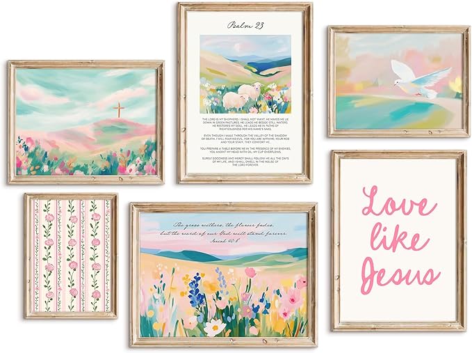 Pastel Pink Christian Wall Art Bible Verse Preppy Canvas Wall Decor Girl Trendy Christian Poster Aesthetic Floral Scripture Prints Cute Religious Pictures for Girls Room Bedroom 8x10x6 Inch Unframed