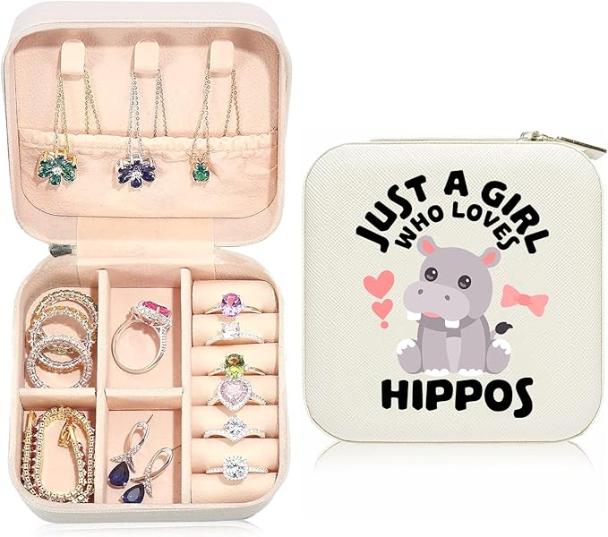 Hippo Travel Jewelry Case,Jewelry Box Travel Organizer Small PU Leather Rings Earrings Necklaces Storage Box Valentine's Day Hippo Gifts for Women,Daughter,Girlfriend,Mom,Wife,Bridesmaids
