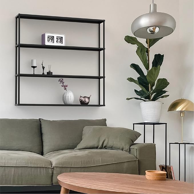 Mango Steam Wall-Mounted Steel Floating Shelving Unit for Kitchen, Storage or Display Use -36 H x 36 W x 6 D Inches- Black -