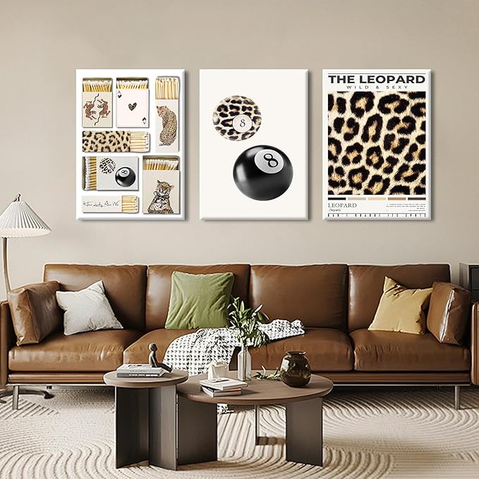 Trendy Leopard Wall Art Decor Cheetah Aesthetic Canvas Prints Preppy Cheetah Room Decor Poster Stylish Matchbox Wall Art Funky Y2k Pictures Lucky 8 Ball Artwork for Bedroom 12x16x3 Inch Wrapped Canvas