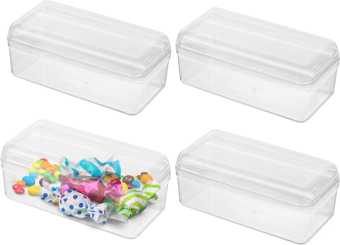 Hammont Rectangle Acrylic Box - Shelf Organizer Bins - Clear Storage Containers - Bathroom Storage | Acrylic Makeup & Jewelry Box with Lid | 6”x3”x2.5” (4 Pack)