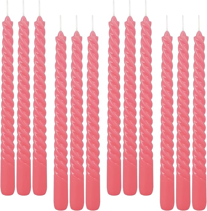 WPONSZU 10 Inch Pink Spiral Taper Candle Set of 12 Pack Unscented Dripless Candlesticks for Valentine's Day,Dinner,Party,Brithday,Wedding,Christmas,and Home Decoration