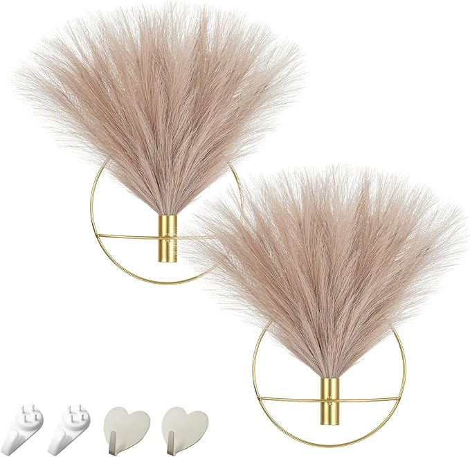 Pretty Jolly Boho Wall Decor Pampas, Wall-Mounted Metal Wall Art, Hanging Artificial Plant, Wall Decor for Living Room, Bedroom, Bathroom, Office, Dorm, Modern wall Decor(2 Pack)