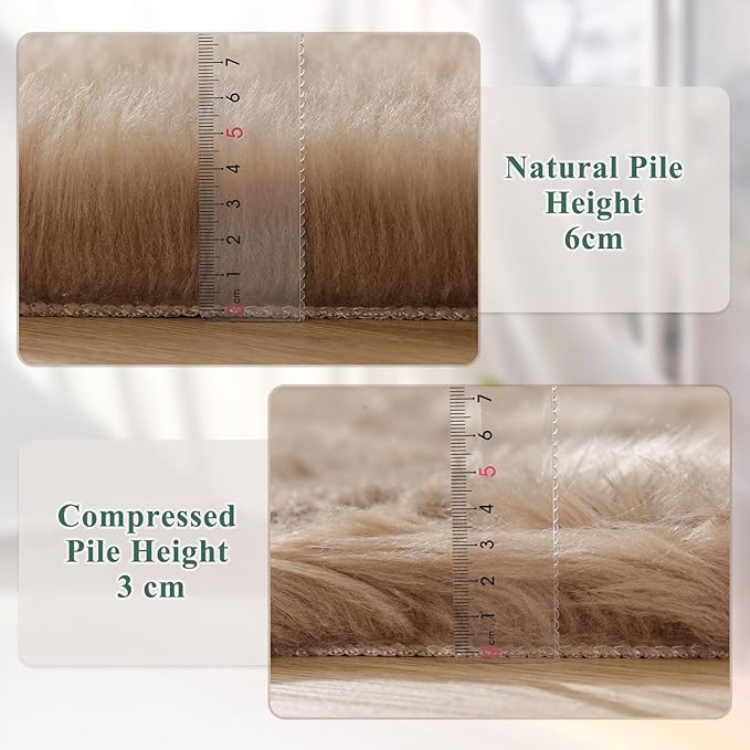 ORINOVA Fluffy Beige 8X10 Area Rug Faux Sheepskin Shaggy Fur Rug Washable for Living Room Bedroom Nursery Teen Room Home Décor