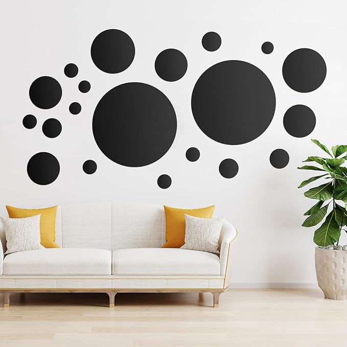 Shappy 32 Pcs Acrylic Mirror Wall Stickers Removable Round Wall Decal Circle Mirror Tiles for Home Bathroom Living Room Bedroom TV Background Decor (Black, Small Size)