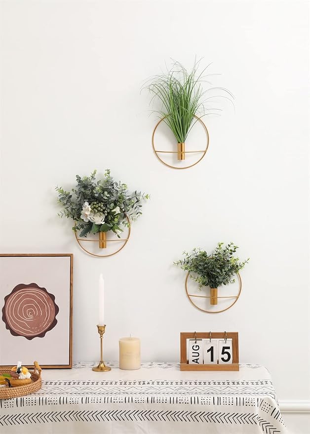 Pretty Jolly Wall Decor Metal Vase Decoration Holder, Mounted Artificial Flowers, Golden Fake Wheat 2 Pack, Art Artificial Greenery, Farmhouse, Boho