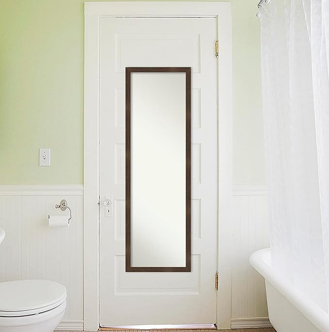 Amanti Art Brown Full Length Mirror for Door, 50x16 Woodgrain Stripe Chocolate Tall Wall Mirror Full Length, Mounted to Door or Closet Wall with no Visible Brackets, Casual Wood Frame, Bedroom Decor