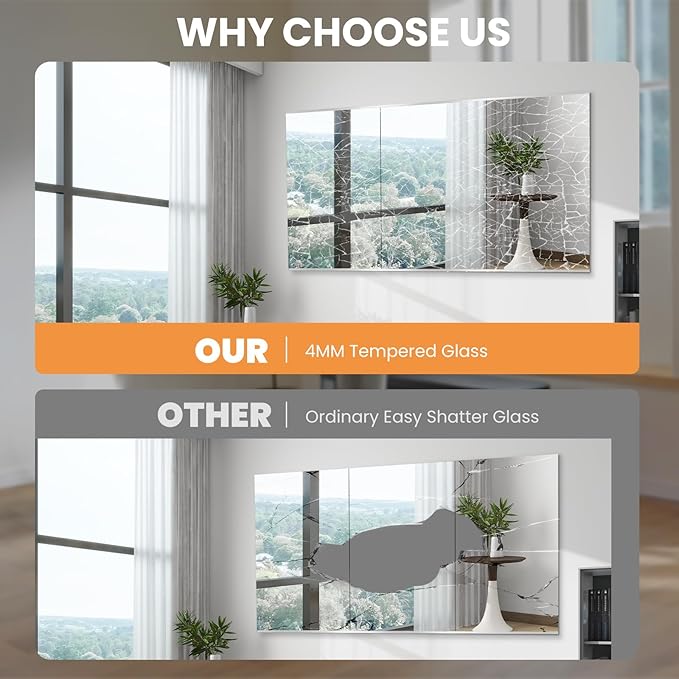 pertetey Home Gym Mirror, 48X30 Inch(Each)-3Pack Wall Mounted Large Frameless Tempered Glass Mirror, Idea for Gym, Yoga, Bedroom, Dance Studio, Living Room