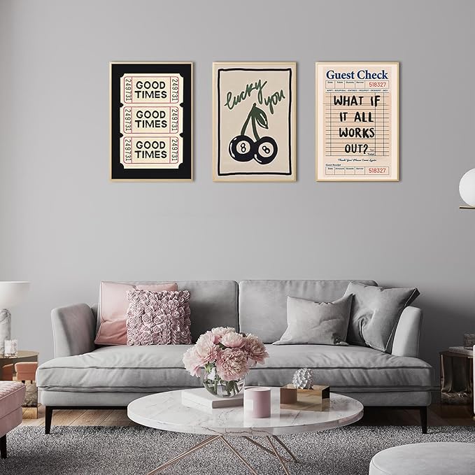 Dytila What If It All Works Out Quote Wall Art Set of 3, Retro Good Times Trendy Pictures Wall Decor Lucky You Vintage Room Aesthetic Posters, Prints for Bar Cart Apartment Decor Unframed 12x16 in