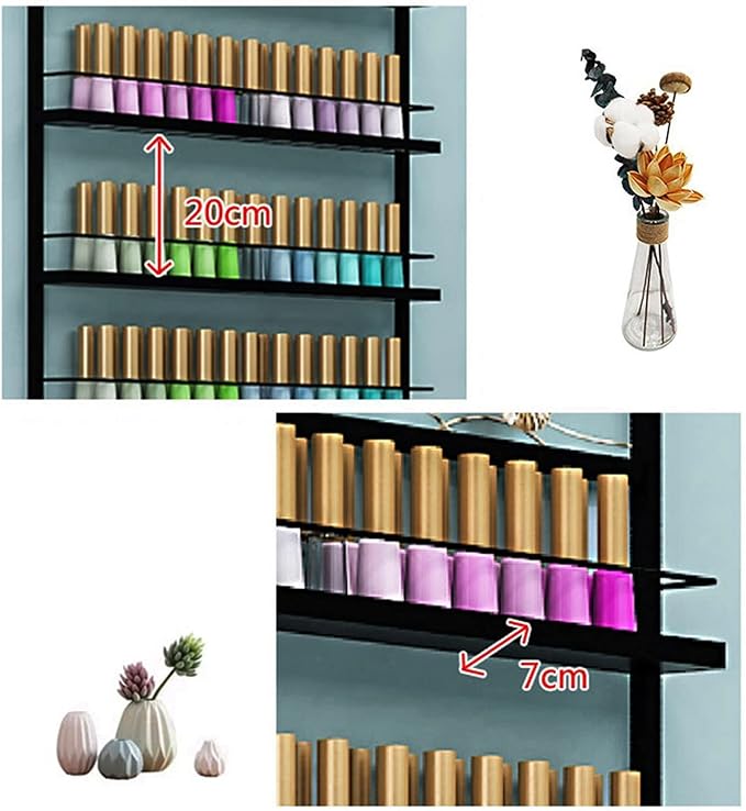 Metal Wall-mounted Nail Polish Storage Racks Nail Polish Display Rack Wall-Mounted Shelf Organizer Storage Holder Metal Floating Shelf Ledges Combination Shelf for Essential Oils,Perfume,Makeup Bottle