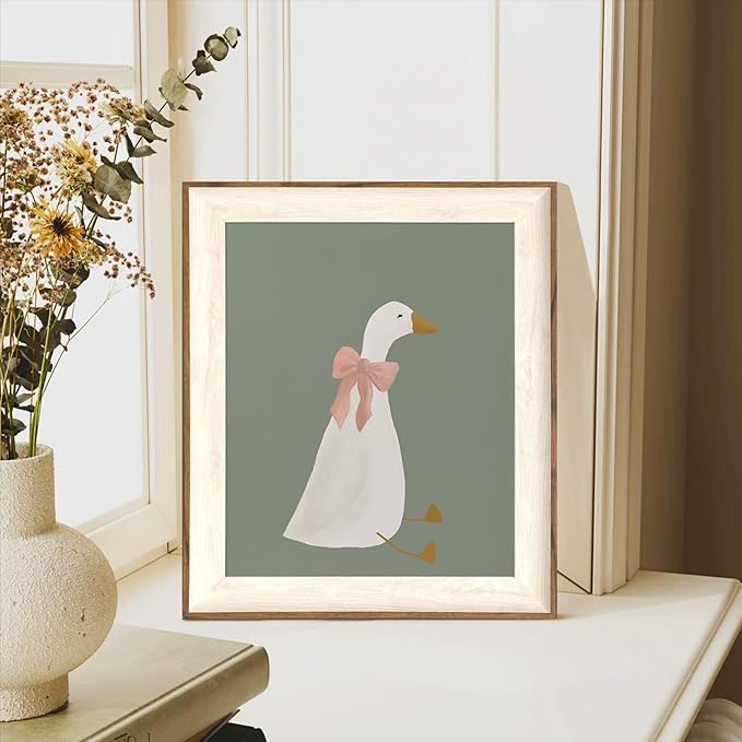 ASTRDECOR Silly Goose Wall Art, Cute Goose Print with Coquette Pink Bow, Farm Animal Canvas Poster for Bedroom, Nursery, Apartment, Aesthetic Animal Decor, Funny Goose Artwork, 10x12 Inch Print