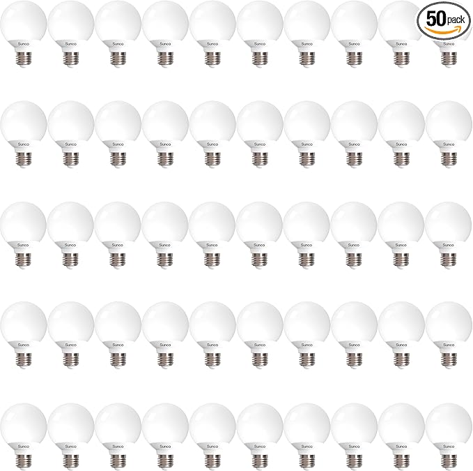 Sunco 50 Pack G25 LED Light Bulbs, Vanity Globe Bathroom Light Bulb, 450 LM, 4000K Cool White, 6W (40W Equivalent), Dimmable Mirror Vanity Decorative Bulb, E26 Base UL
