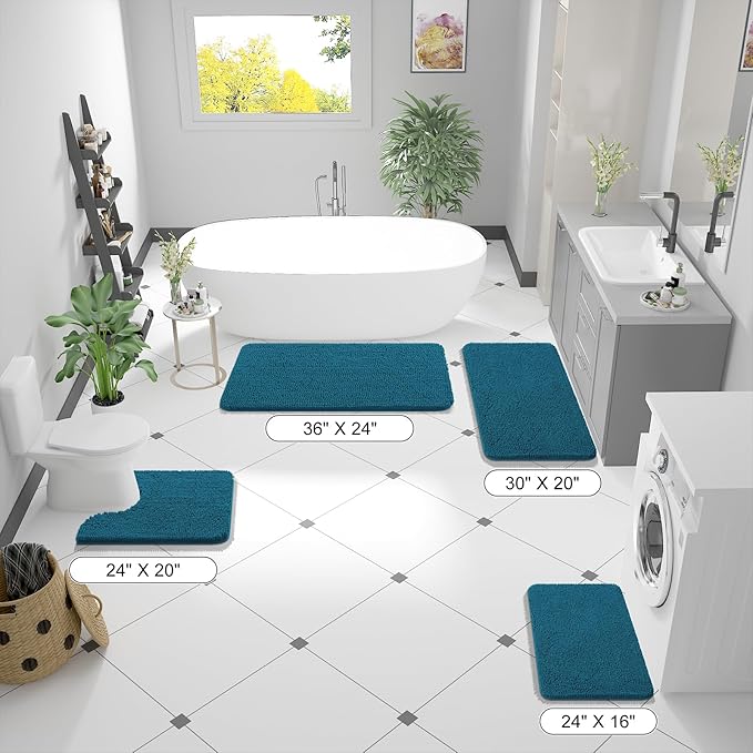 OLANLY Bathroom Runner Rugs 47x20, Soft Absorbent Chenille Bath Rugs, Rubber Backing Quick Dry, Machine Washable Long Bath Mats for Bathroom Floor, Tub and Shower, Home Decor Accessories, Peacock Blue