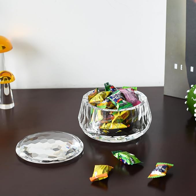 Crystal Jewelry Jar with Lids, Decorative Candy Dish, Multi-Purpose Clear Storage Container for Cosmetics, Snacks - Wedding Favor & Home Decor