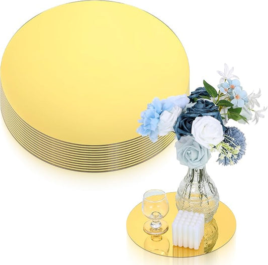 12 Pcs 10 Inch Acrylic Round Mirrors, Round Mirrors for Centerpieces, Mirror Centerpieces for Tables, Circle Mirror Plates, Acrylic Candle Plates for Home Wall Decor Weddings(Thickness 1 mm) (Gold)