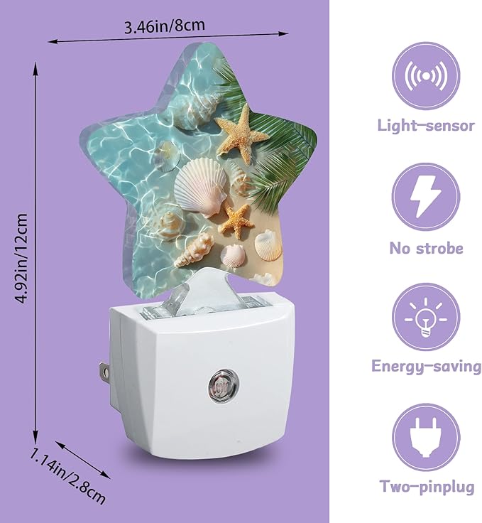 Starfish Shells Night Lights Plug Into Wall Decorative,Sea Beach Nightlight with Dusk Sensor for Bathroom,Kitchen,Entryway,Room Accent,Gifts