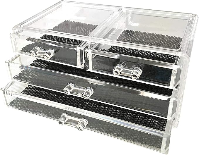 SciencePurchase See-Through Acrylic Jewelry Makeup Lipstick Organizer Holder Box with 4 Drawers
