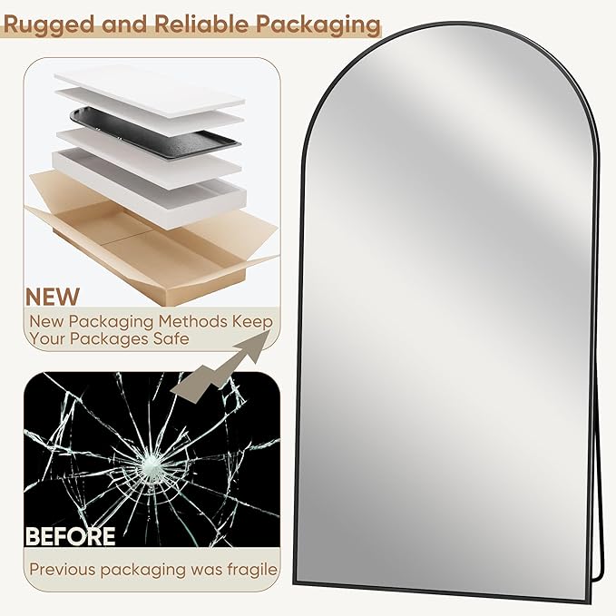 Full Length Mirror, 81"x41" Oversized Arched Mirror Large Standing Mirrors, Tall Mirrors Body Floor Mirror for Bedroom Living Room Aluminum Frame, Black