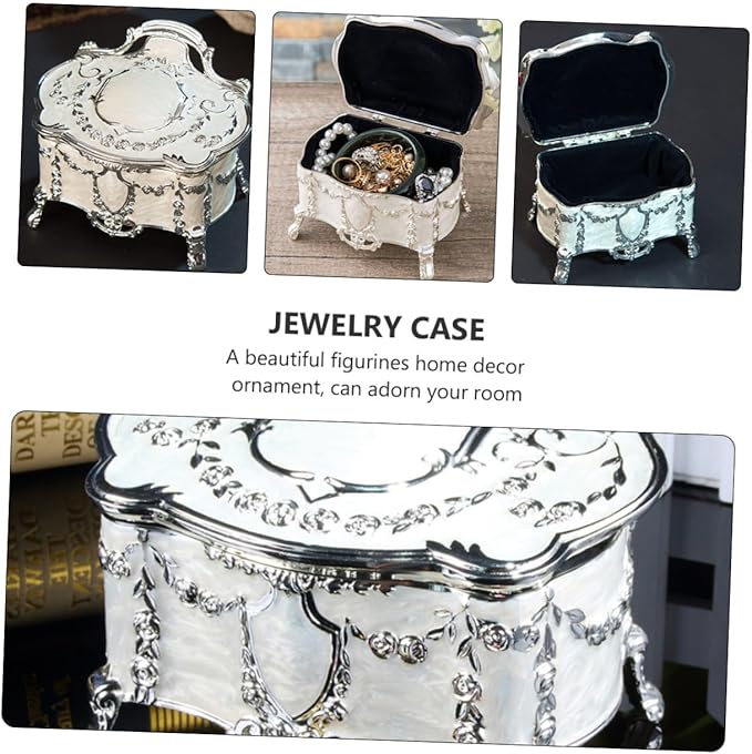 Beaupretty Vintage Jewelry Storage Box Antique Jewelry Case with Lid European Style for Rings Earrings 6.8x5.3x5.5 Inch Decorative Makeup Organizer for Living Space