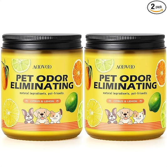 AOOVOO 2 Pack Lemon Citrus Pet Odor Eliminating Highly Fragranced Candle - Eliminates 95% of Pet, Smoke, Food, and Other Smells Quickly, Air Freshing Soy Candle