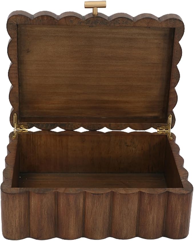 Scalloped Wooden Jewelry Storage Box – Multi-Functional Decorative Organizer for Elegance