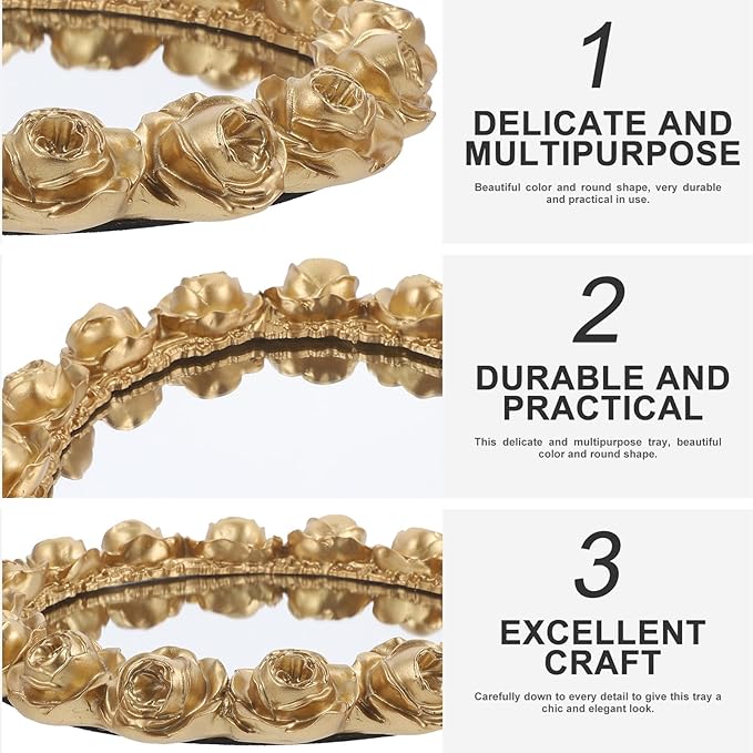 BESPORTBLE Decorative Rose Mirror Tray Jewelry Organizer Makeup Vanity Tray for Dresser Countertop Home Decor