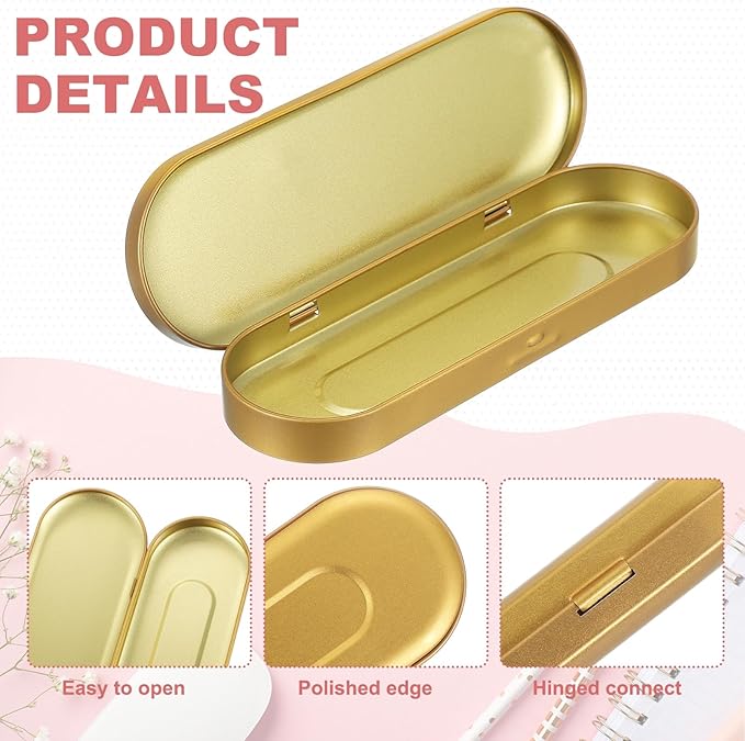 uxcell 3pcs Metal Hinged Tins Box, 6.9x2.4x0.7 Inch Rectangular Empty Tin Box Portable Pencil Containers for Pen Makeup Brushes Home Organizers, Gold