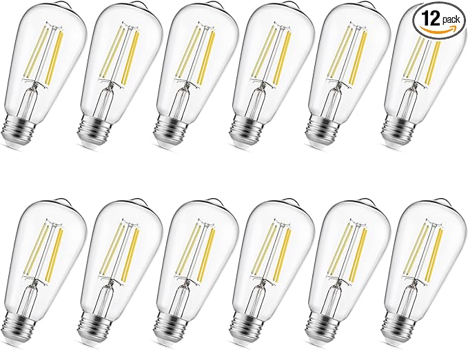 Gozelux LED Edison Light Bulbs, 12Pcs Vintage 6 Watt, Equivalent 60W Incandescent Light Bulbs, E26 Medium Base Dimmable Decorative Antique Filament Light Bulbs with 90+ CRI, Cool White 4000K