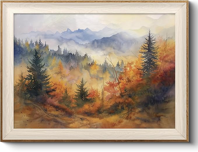 VIYYIEA Framed Wall Art for Living Room, Autumn Canvas Prints, Vintage Home Decor, Landscape Painting Picture, Bathroom Wall Decor Gifts for Friends or Family - 16L x 12W