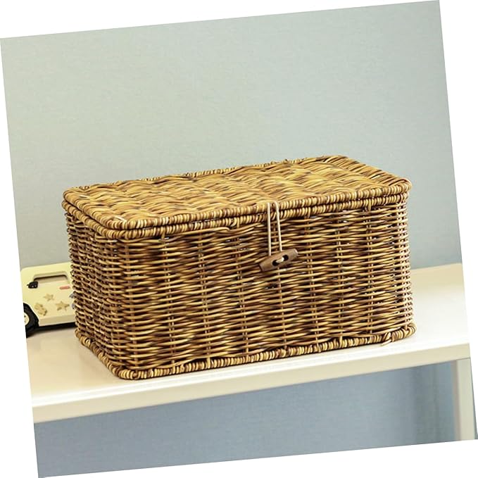 PartyKindom Cubby Storage Organizer Woven Storage Box Imitation Rattan Beauty and Makeup Organizer Decorative Desktop Box