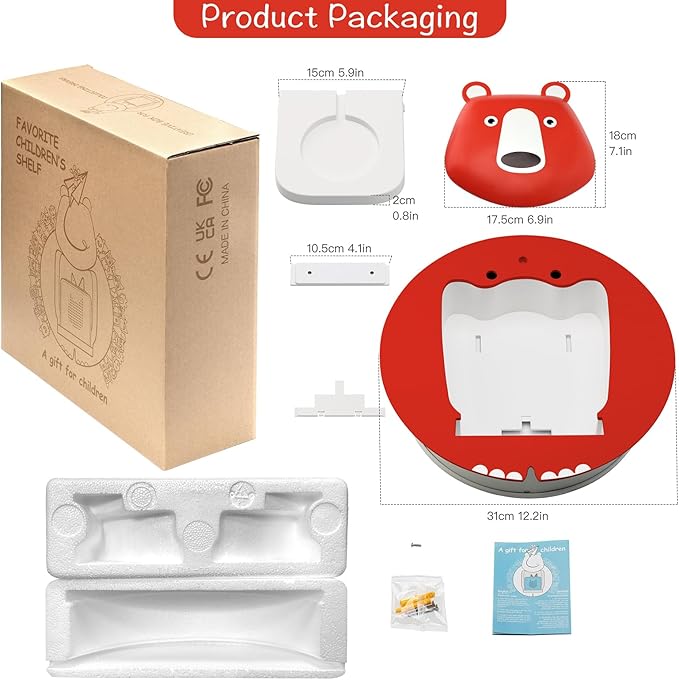TonieBox Storage,Tonies Storage Shelf,Creative Bear Design Children's Magnetic Tonies Shelf,30-40pcs Tonies Figures Floating Shelf for Tonies Figures Display (Red).