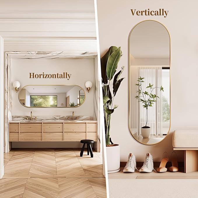 Oval Full Length Mirror, 55"×18" Wall-Mounted Mirror with Gold Frame, Ultra-Clear Explosion-Proof Dressing Mirror, Simple and Classic Deco for Cloakroom/Bedroom/Living Room
