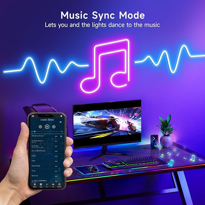 KANTUTOE LED Neon Rope Lights, 23ft RGB LED Light Strip, 24V Music Sync App/Remote Control DIY Rope Light, IP67 Waterproof Gaming LED Neon Strip Lights for Bedroom Indoor Oudoor Décor