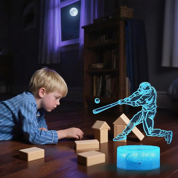 Baseball Gifts for Boys 8-12 3D Lamp Night Light with Remote & Touch Control, 16 Colors Changing + 4 Changing Mode Brightness Room Decor Christmas Birthday Gifts for Kids Boys Girls Sport Fans