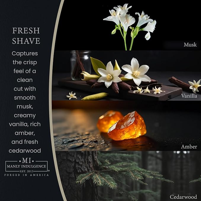 Manly Indulgence Fresh Shave Scented Candles for Men, 2 Wick, 16.5 oz, Premium Soy Blend Wax, 60H Burn, Candles for Home Scented - Made in The USA