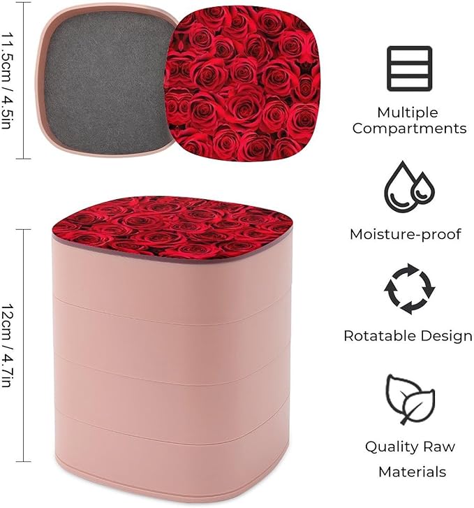 Valentineheader4-Layer Rotating Jewelry Organizer Box, 360° Rotatable ABS Storage for Rings, Earrings, Necklaces, Watches, Makeup Tools with Mirror, Compact & Portable Gift for Women