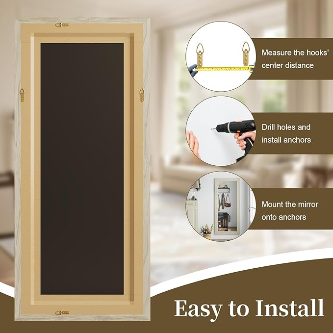 Syndra Modern Full Length Mirror Wood Frame, 65x24'' Large Floor Mirror with HD Tempered Glass & Wall Mount Option, Rectangular Standing Mirror for Bedroom, Living Room, Entryway, Farmhouse(White Oak)