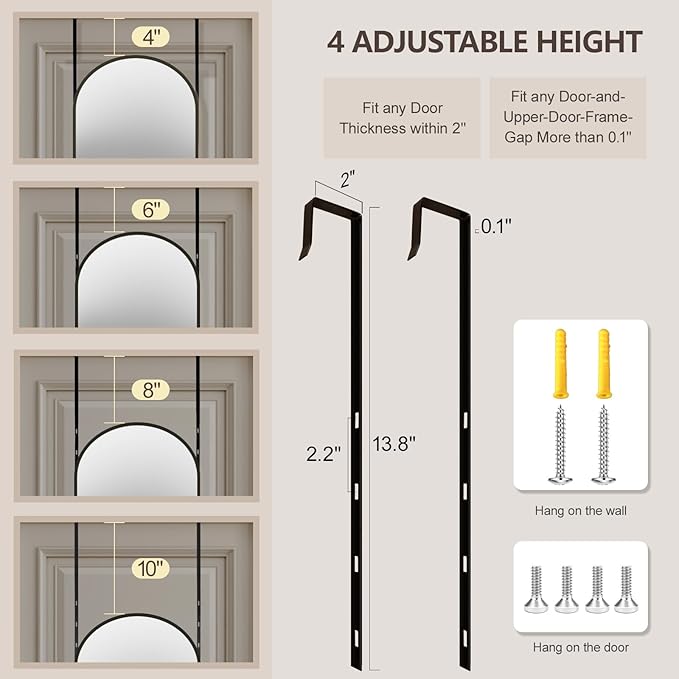 48"x14" Door Mirror, Arched Full Length Mirror, Over the Door Mirrors Full Length, Hanging Mirrors for Bedroom, Bathroom, Black