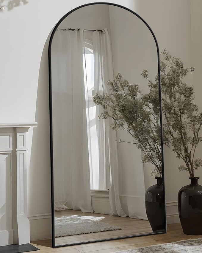 Antok Full Length Mirror, 76"x34" Floor Mirror with Stand, Hanging Mounted Mirrors for Bedroom, Living Room, Cloakroom, Dining Room, Black, Arched