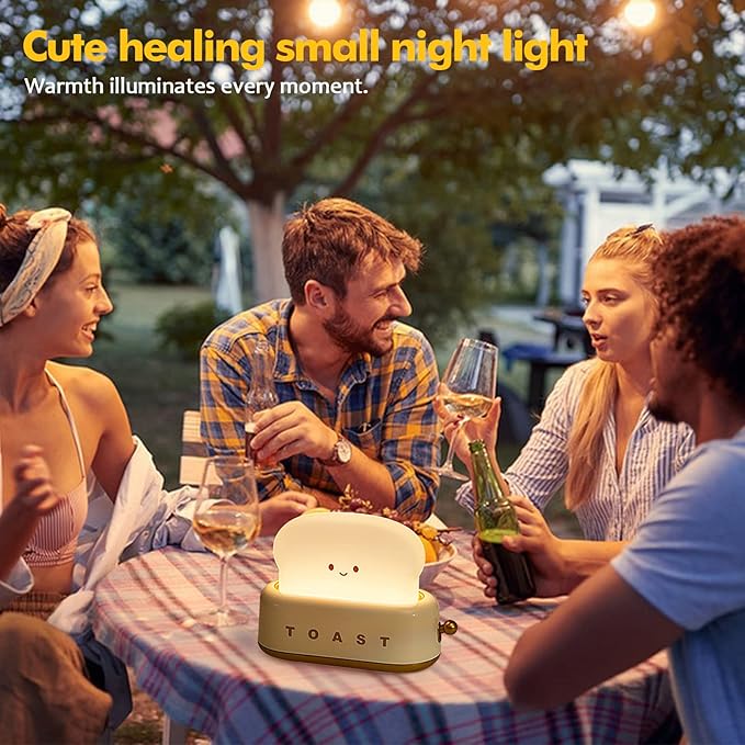 QANYI Small Table Lamp, Cute Toast Bread LED Bedroom Nightstand Light with Timer and Rechargeable, Cool Birthday Gift for Baby Kids Children Girls Boys